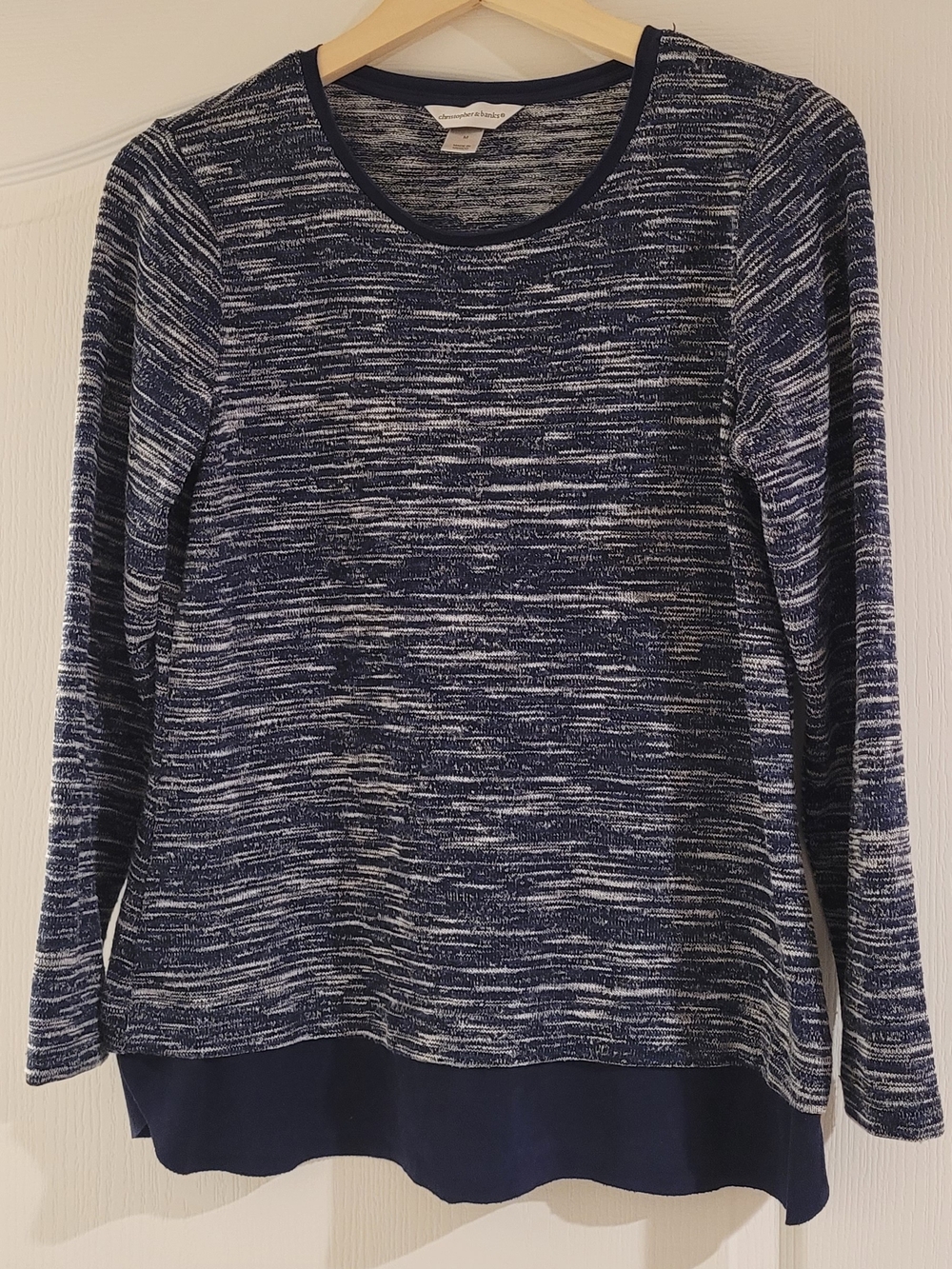 Christopher & Banks Navy Heathered Layered-Look Long Sleeve Top M
